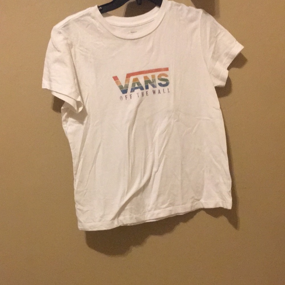 WHITE VANS TEE, “VANS OFF THE WALL”, NO STAINS, BARELY WORN